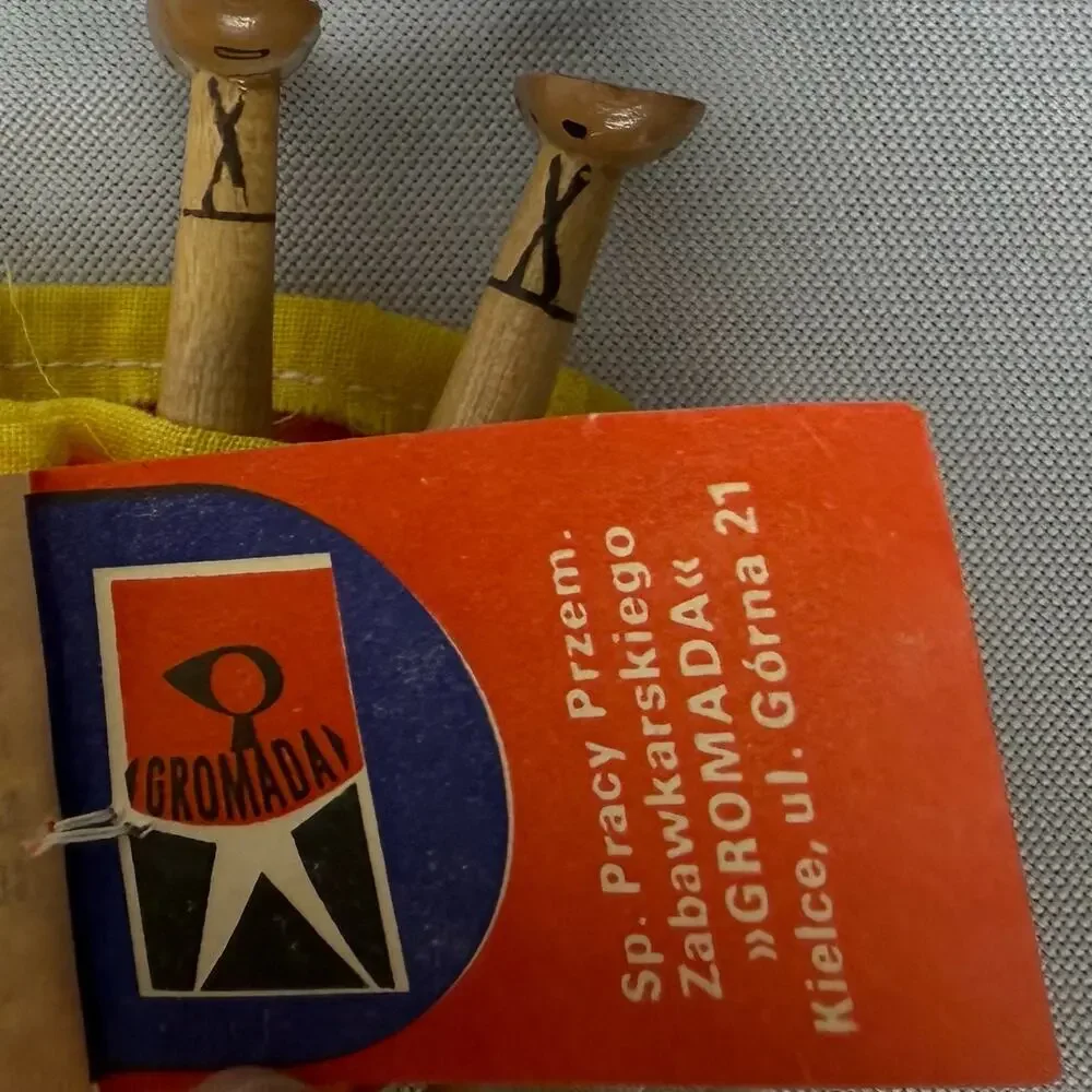 VTG Polish Gromada Wood Peg Dolls Pair Spisz Folk Costume Original Tags 1970s